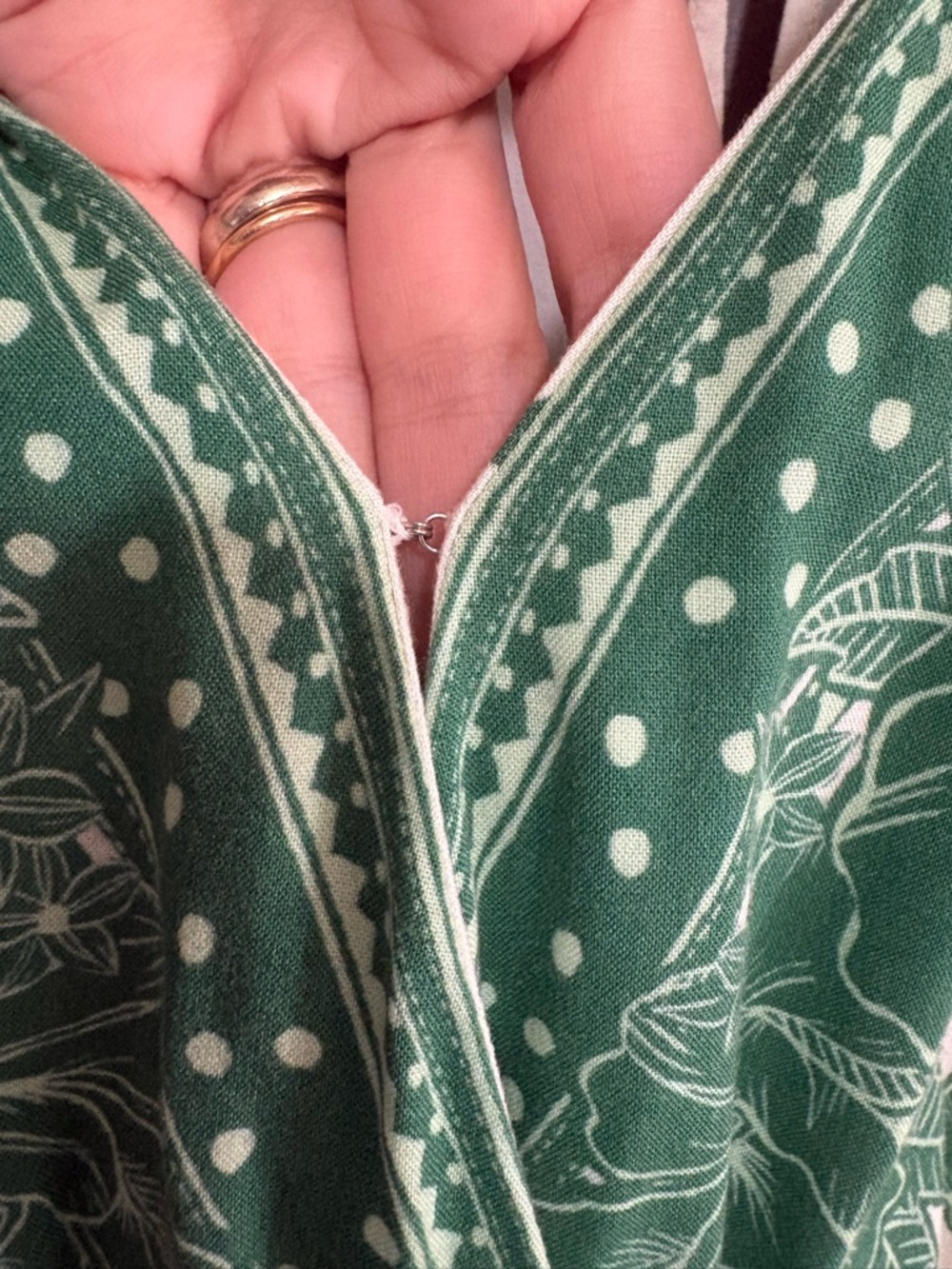 FARM RIO C ANTHROPOLOGIE Green & Cream Floral Dot Jumpsuit - Picture 8 of 10